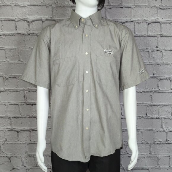 Coca Cola by Cintas Grey Logo Short Sleeve Uniform Button Down Shirt, Mens Large - Picture 2 of 9